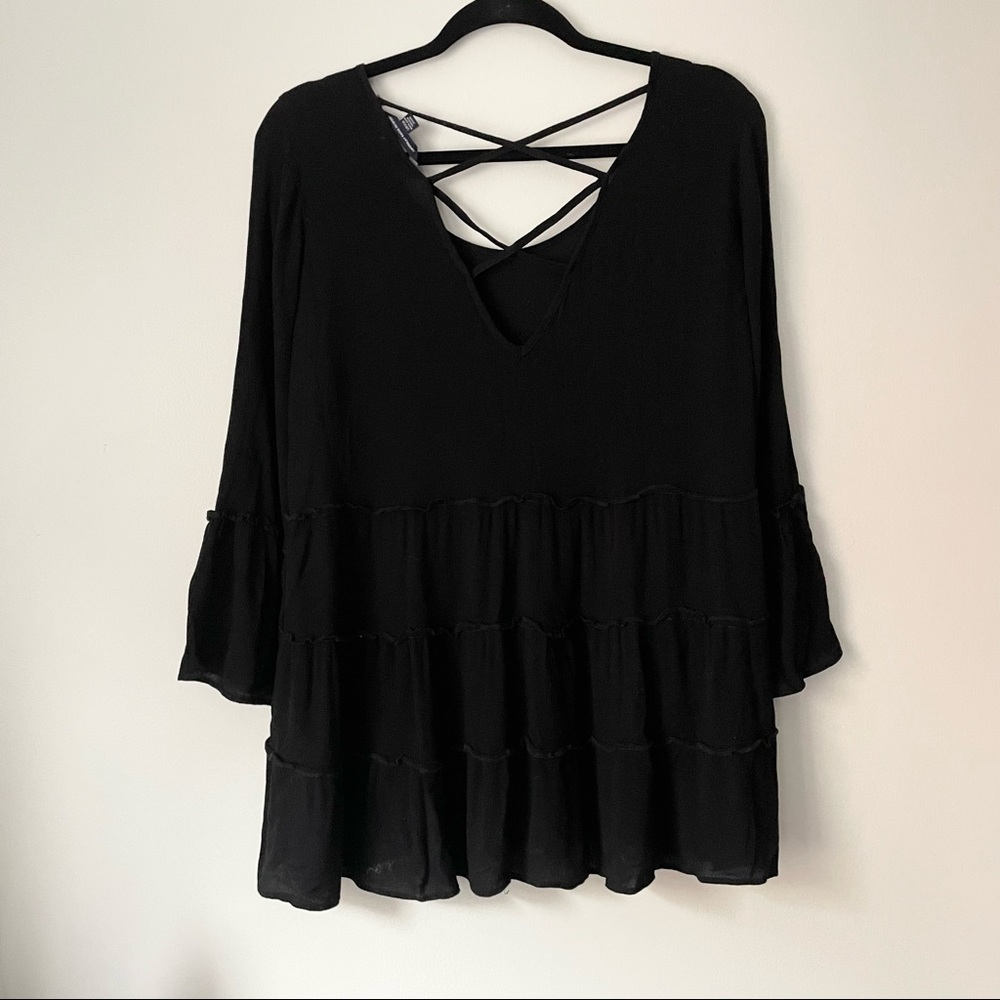 American Eagle Black Flowy Open Back Babydoll Top - image 4